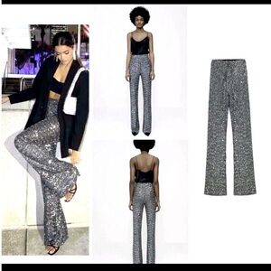 Zara Dark Silver Sequin Pants SM